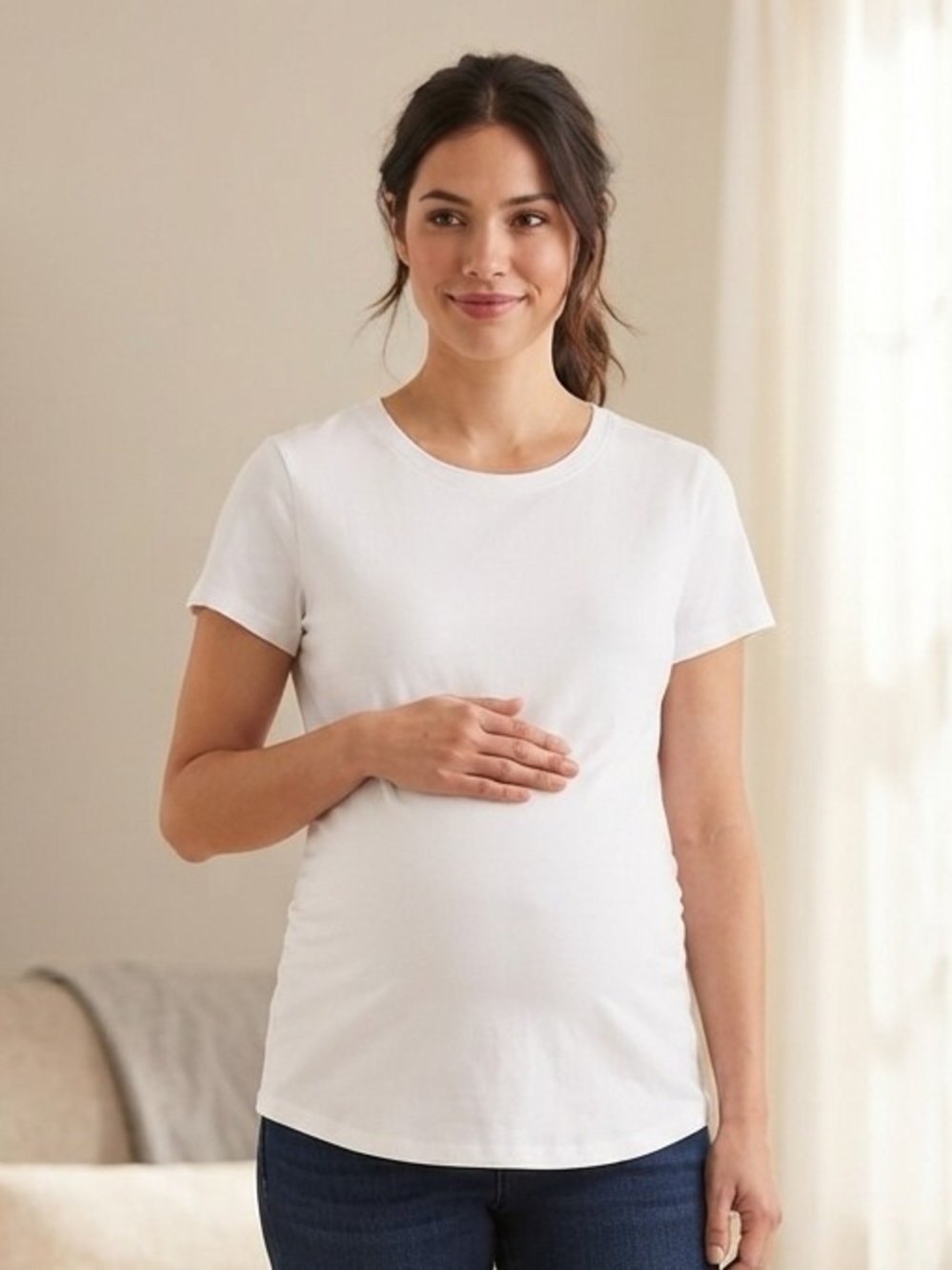 Time and Tru White Short-Sleeve Maternity Tee